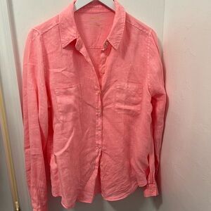 Lilly Pulitzer Coral Linen Button-Up Blouse